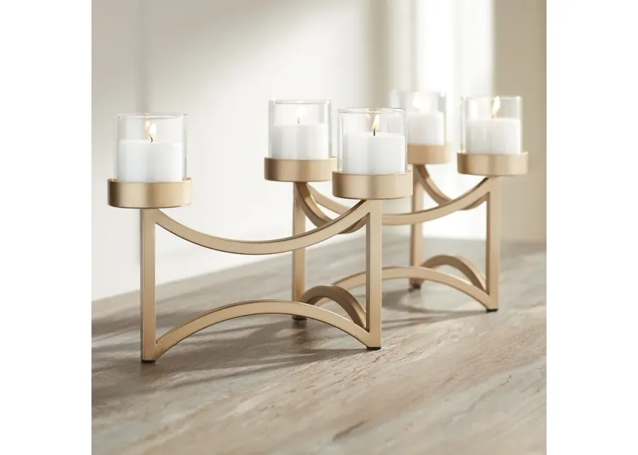 Serendipity Glossy Golden 5-Light Pillar Candle Holder