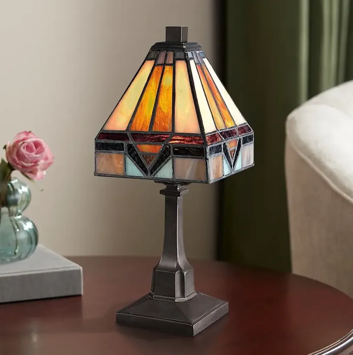 Quoizel Holmes 12" High Bronze Tiffany Accent Table Lamp