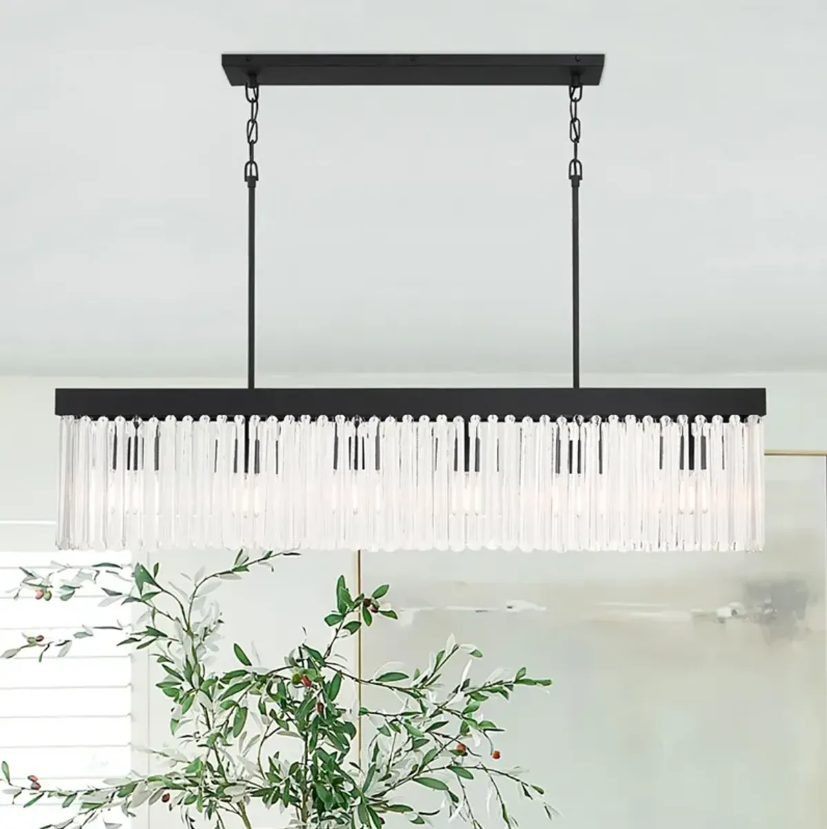 Emory 49"W Black Crystal 6-Light Forged Island Chandelier