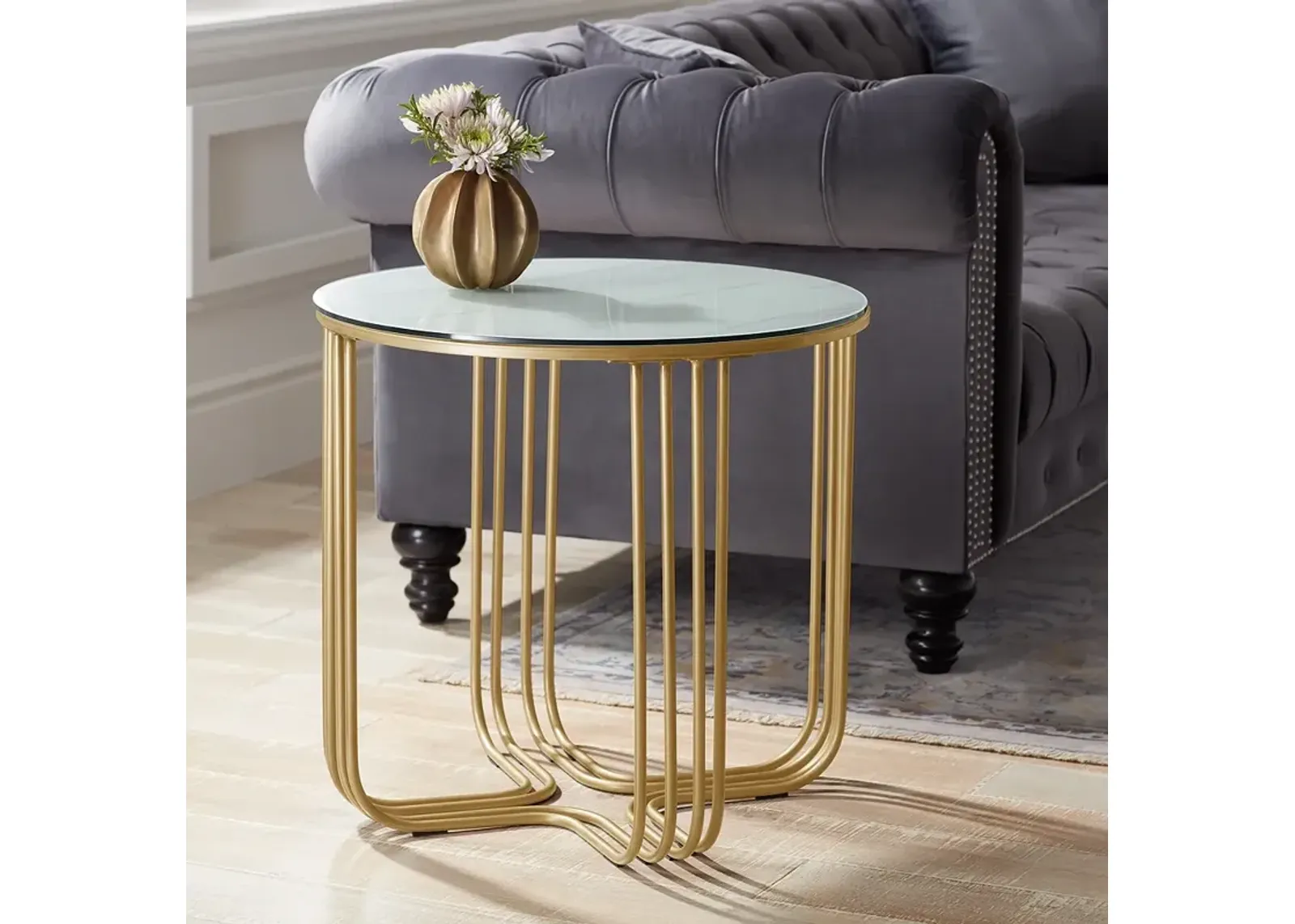 Yuri Bronze Metal and Glass End Table