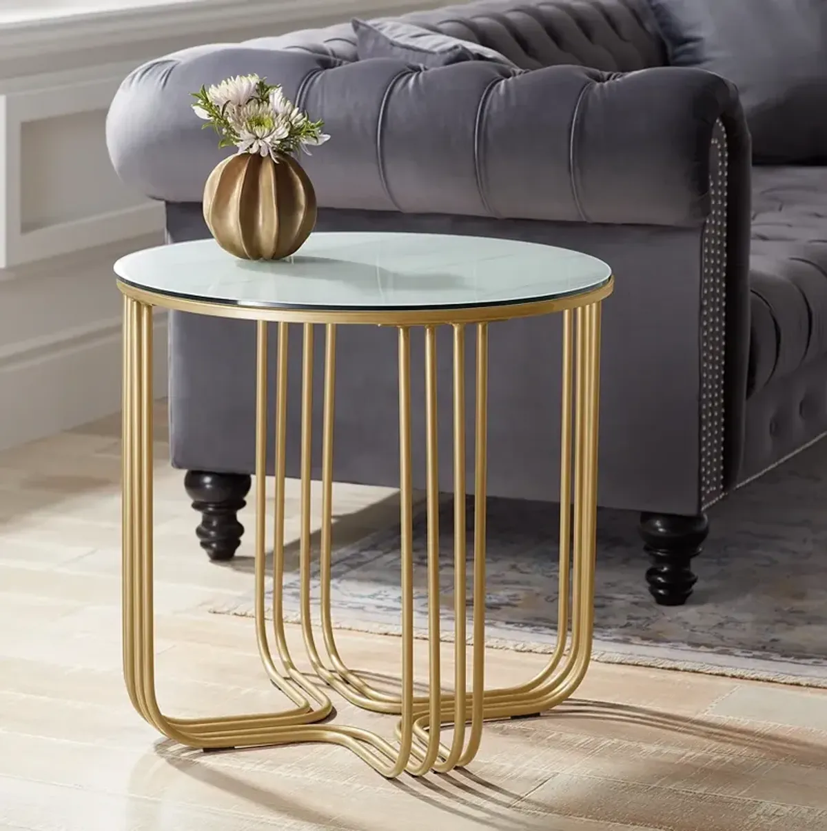 Yuri Bronze Metal and Glass End Table