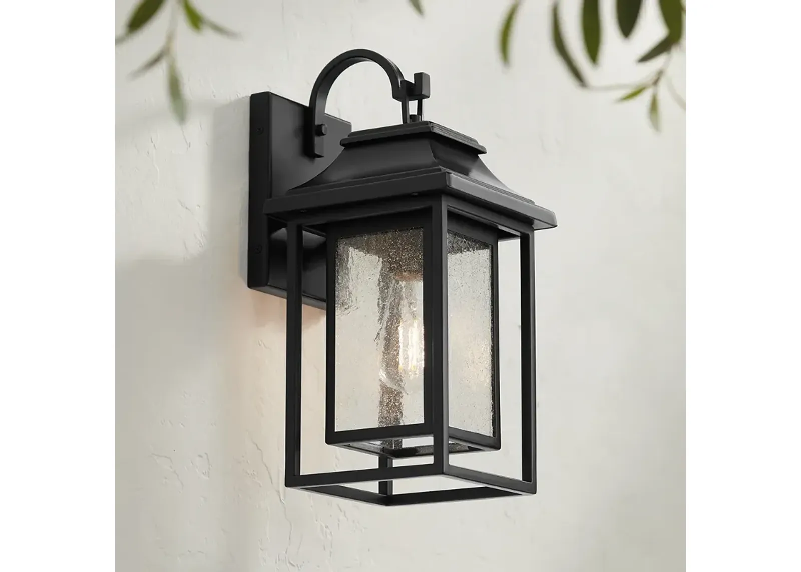 John Timberland Cecile 15 1/4" Black Box Lantern Outdoor Wall Light