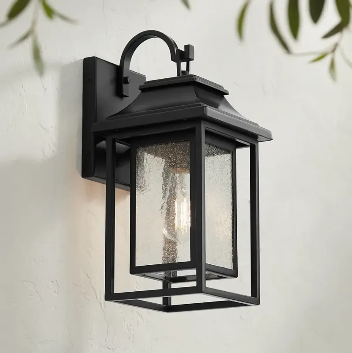 John Timberland Cecile 15 1/4" Black Box Lantern Outdoor Wall Light