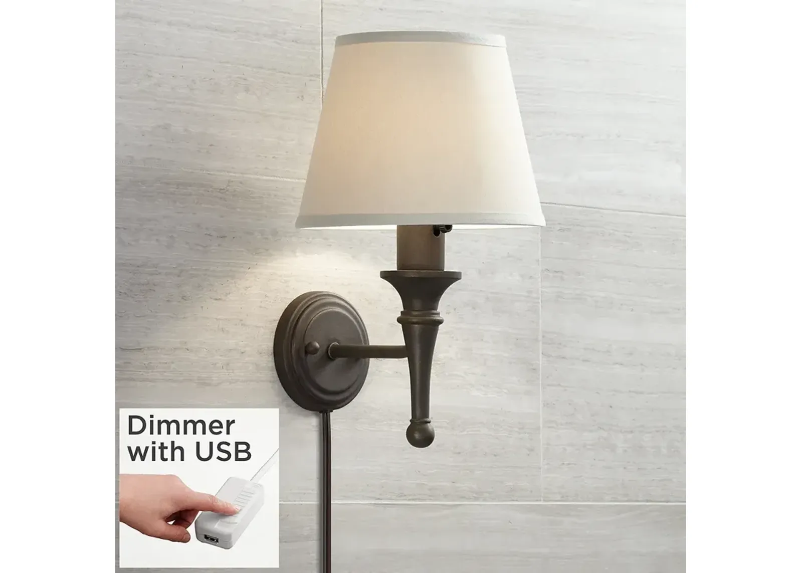 Braidy Bronze Plug-In Wall Sconce with USB Dimmer