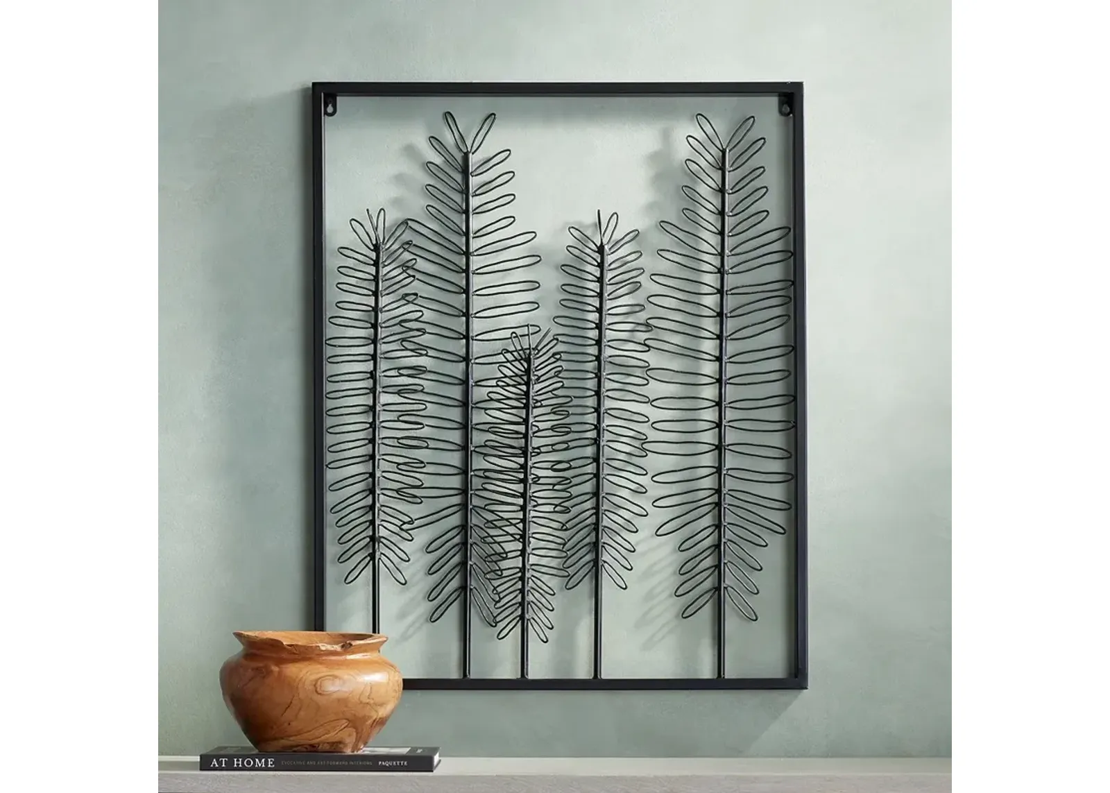 Fern 32 1/4" High Glossy Dark Gray Metal Framed Wall Art