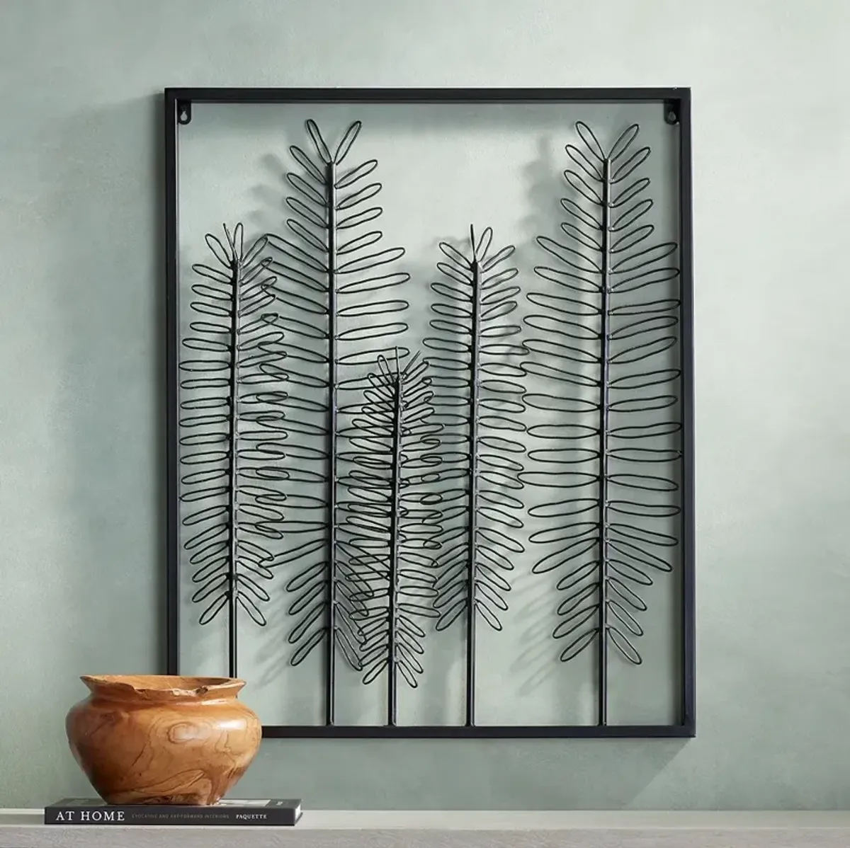 Fern 32 1/4" High Glossy Dark Gray Metal Framed Wall Art