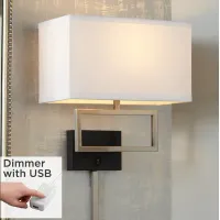 Possini Euro Trixie Nickel Rectangle Plug-In Wall Lamp with USB Dimmer