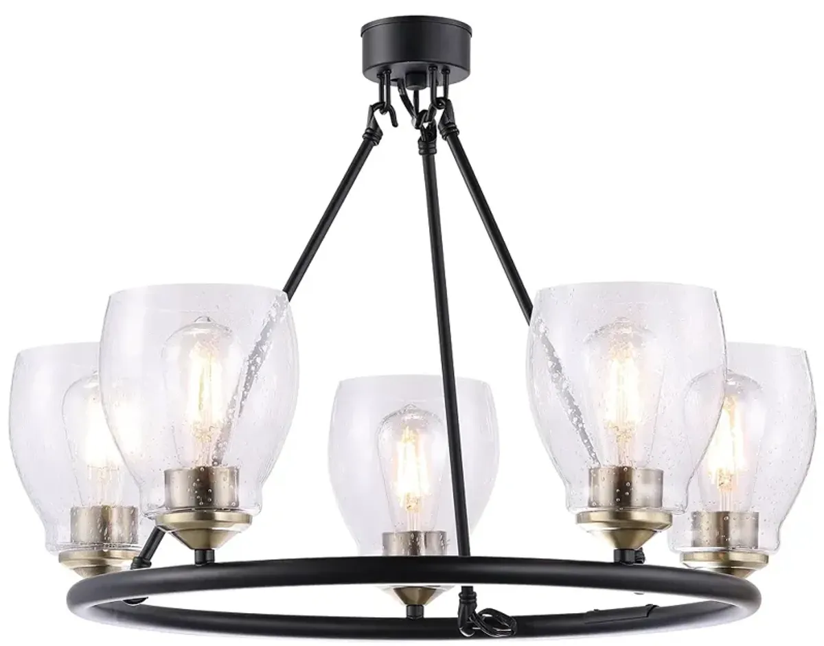 Winsley 24"W Coal Black and Stained Brass 5-Light Chandelier