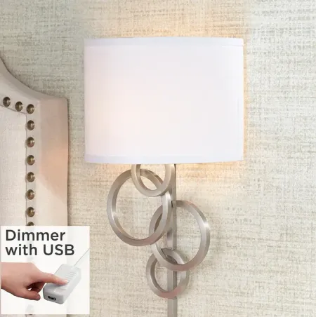 Design Circles Plug-In Wall Sconce with Cord Cover and USB Dimmer