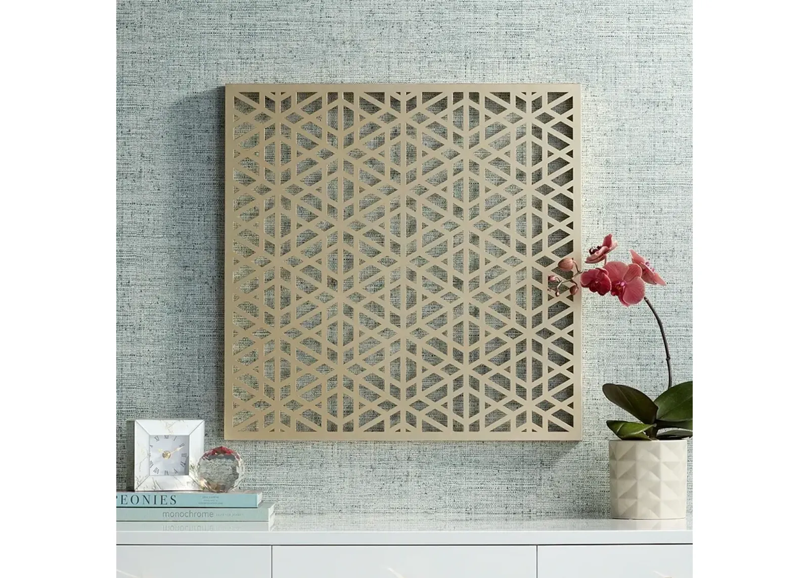 Laser Cut Geometric Screen 24" Square Glossy Gold Wall Art