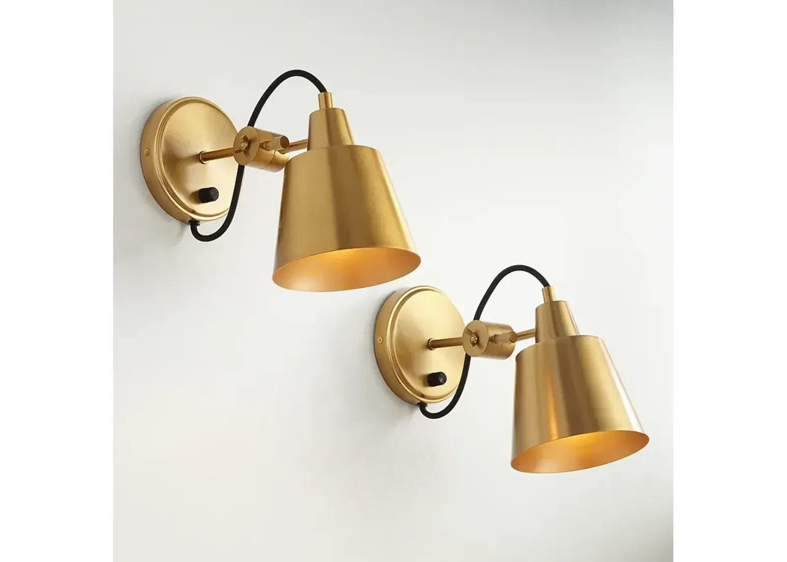 Possini Euro Capetown 8" High Warm Brass Swivel Wall Sconce Set of 2