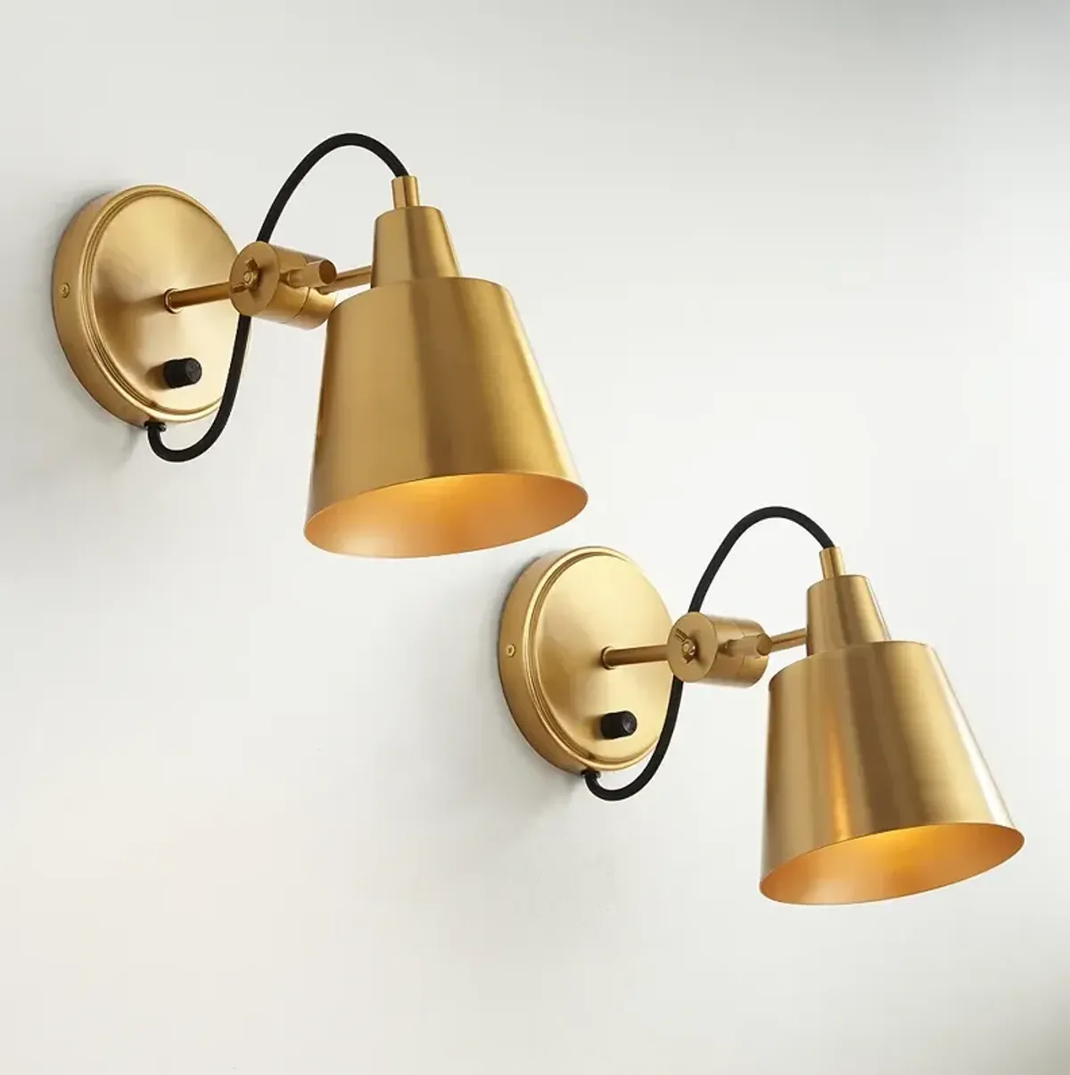 Possini Euro Capetown 8" High Warm Brass Swivel Wall Sconce Set of 2