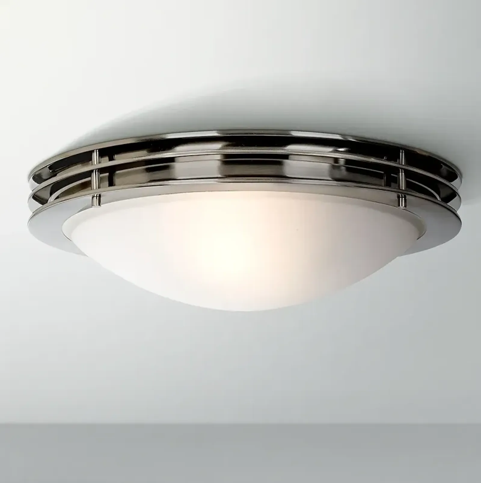 Possini Euro 16" Wide Brushed Nickel White Glass Bowl Ceiling Light