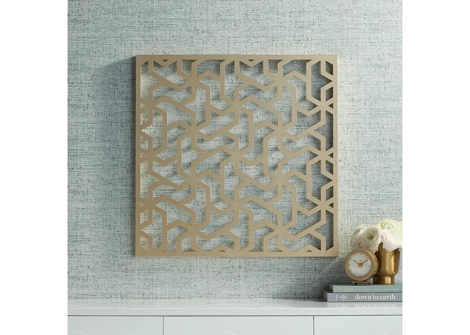 Laser Cut Puzzle Screen 24" Square Glossy Gold Wall Art