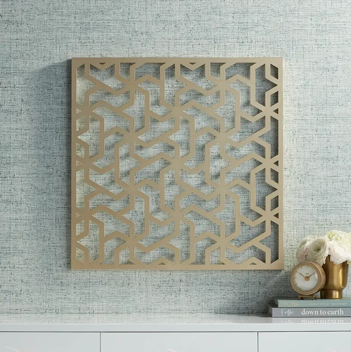 Laser Cut Puzzle Screen 24" Square Champagne Gold Wall Art