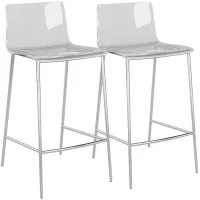 Cilla 26" High Clear Acrylic Brushed Nickel Counter Stools Set of 2