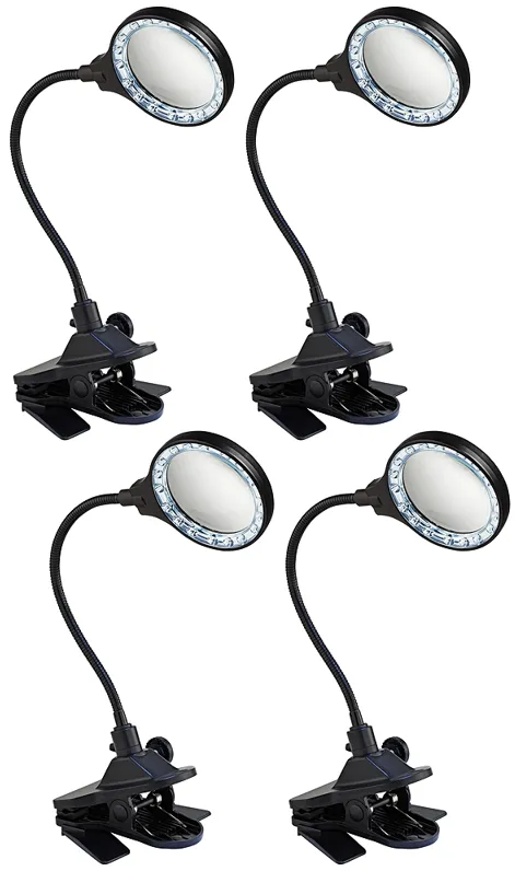 Deco Black LED Gooseneck Magnifier Clip Lights Set of 4