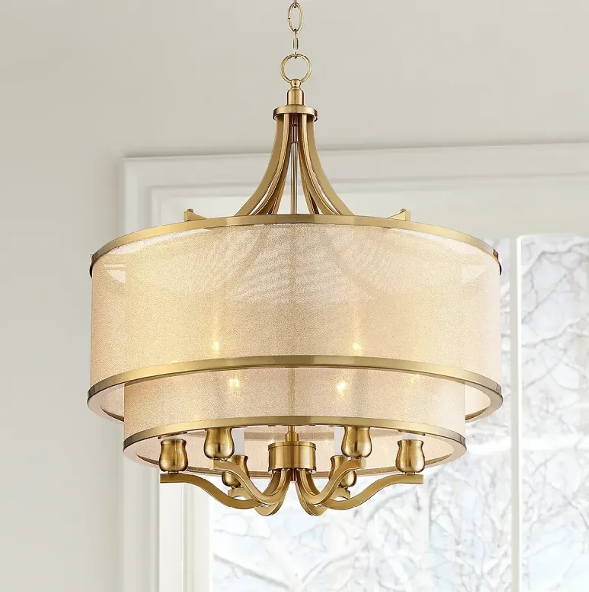 Possini Euro Nor 23" Wide Warm Antique Brass 6-Light Pendant