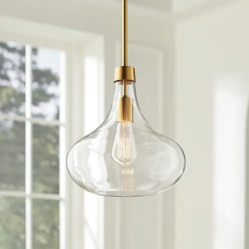 Possini Euro Asni 11" Wide Antique Gold and Glass Modern Mini Pendant