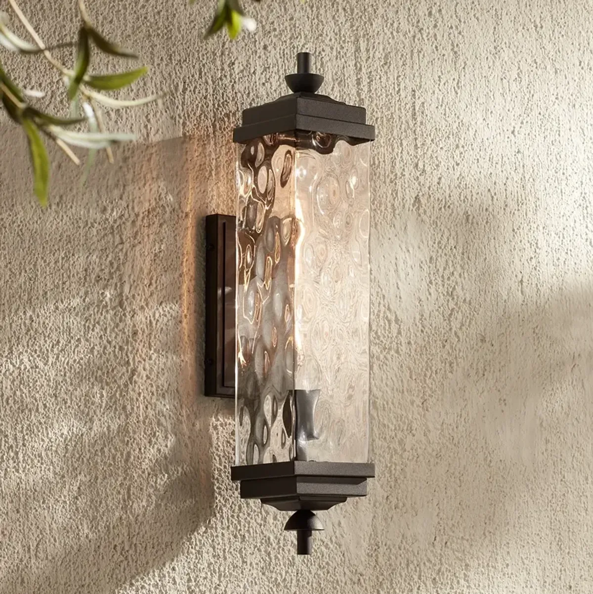 John Timberland Valentino 22" Black and Water Glass Outdoor Wall Light