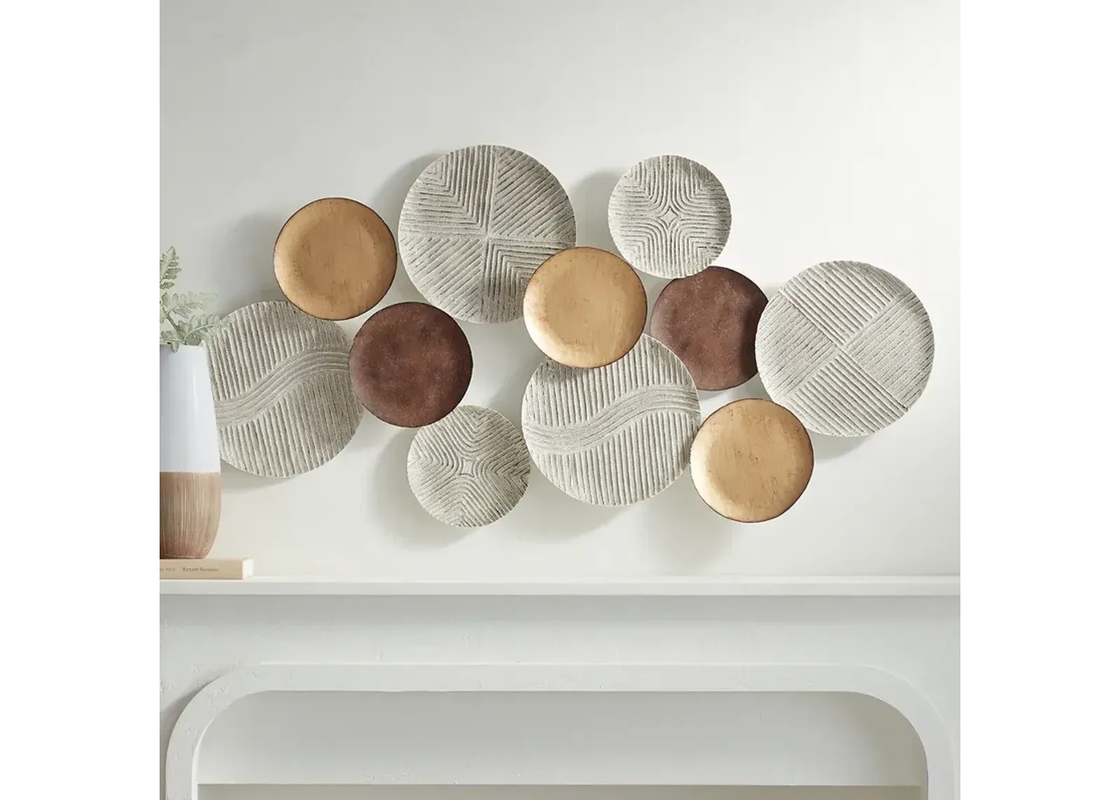 Denson 44 1/4" Wide Gold Bronze White-Washed Disk Wall Art