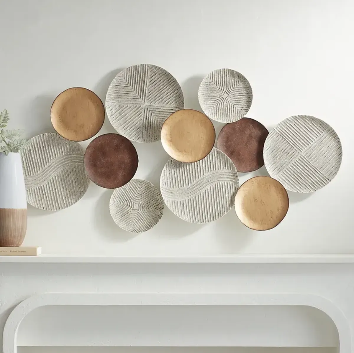 Denson 44 1/4" Wide Gold Bronze White-Washed Disk Wall Art