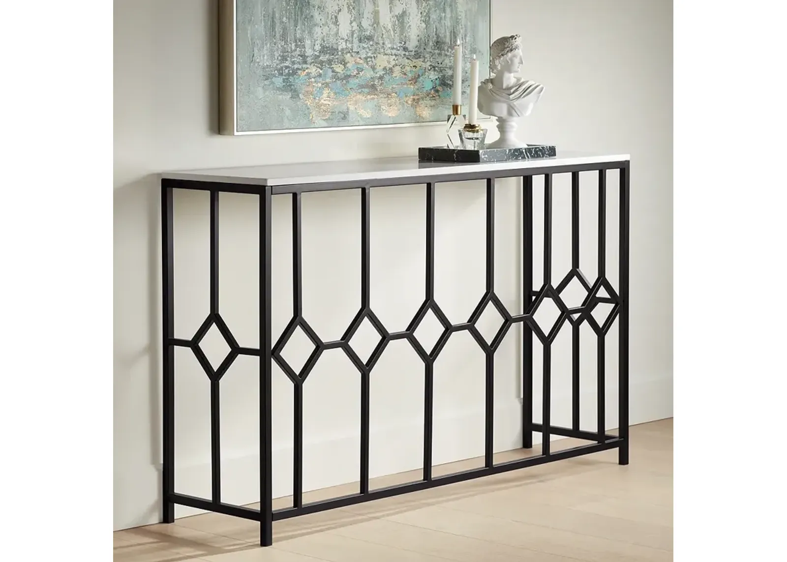 Addy 52 1/4" Wide Stone and Black Iron Console Table