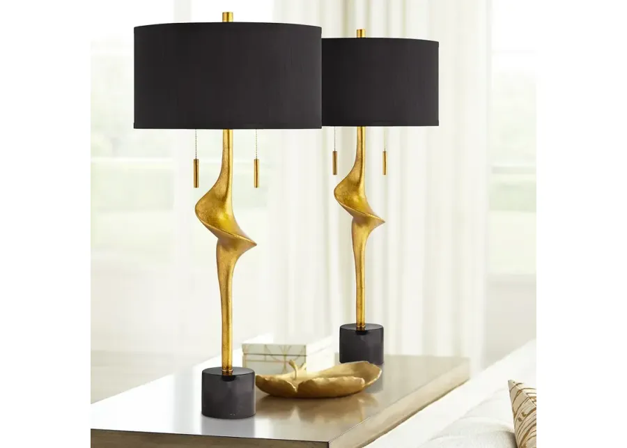 Possini Euro Athena 35 1/2" Gold Leaf Modern Table Lamps Set of 2