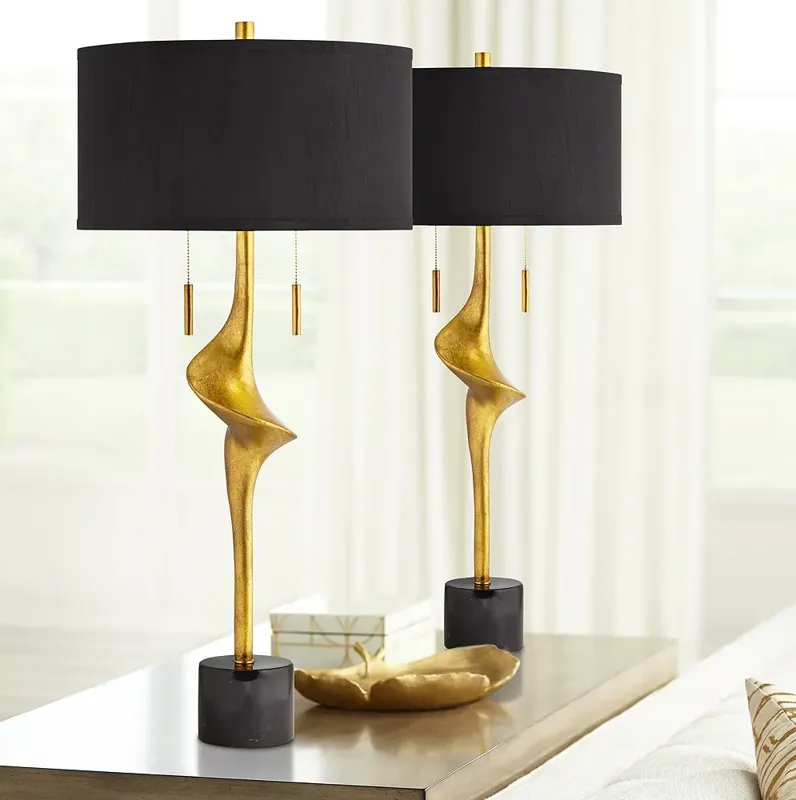 Possini Euro Athena 35 1/2" Gold Leaf Modern Table Lamps Set of 2