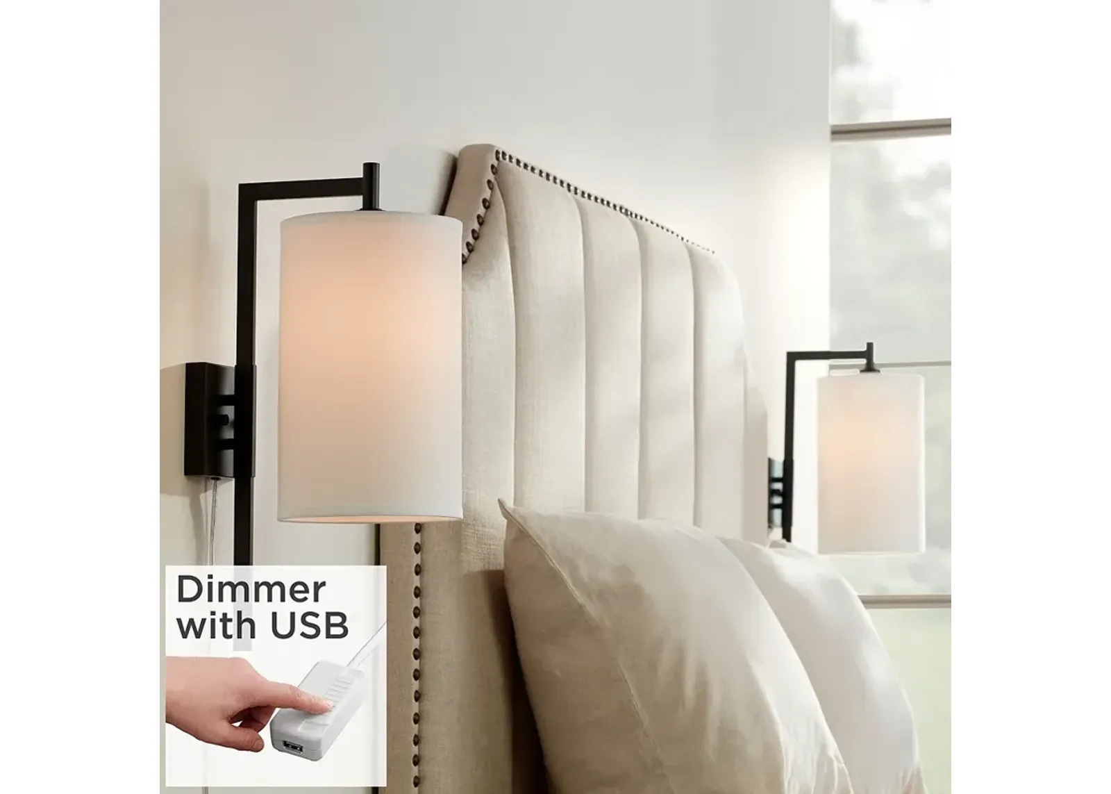 Bixby Modern Plug-In Wall Lamps Set of 2 with USB Dimmers