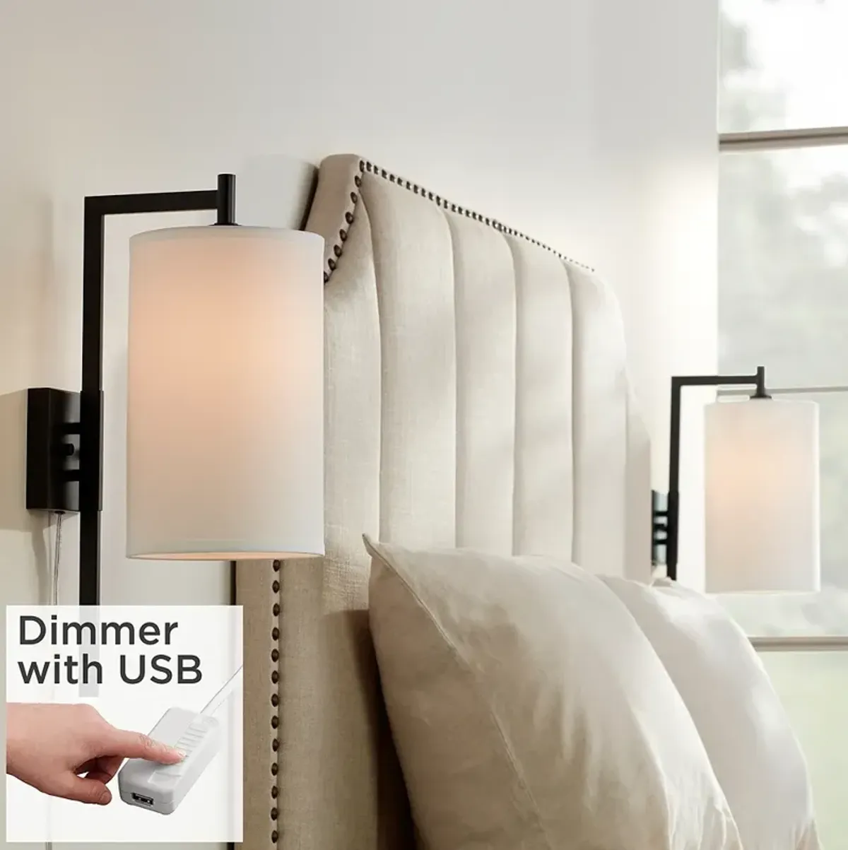 Bixby Modern Plug-In Wall Lamps Set of 2 with USB Dimmers