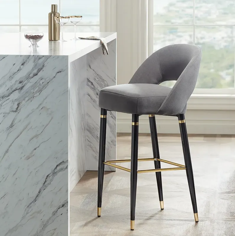 Simone 31 1/2" High Gray Velvet and Black Barstool