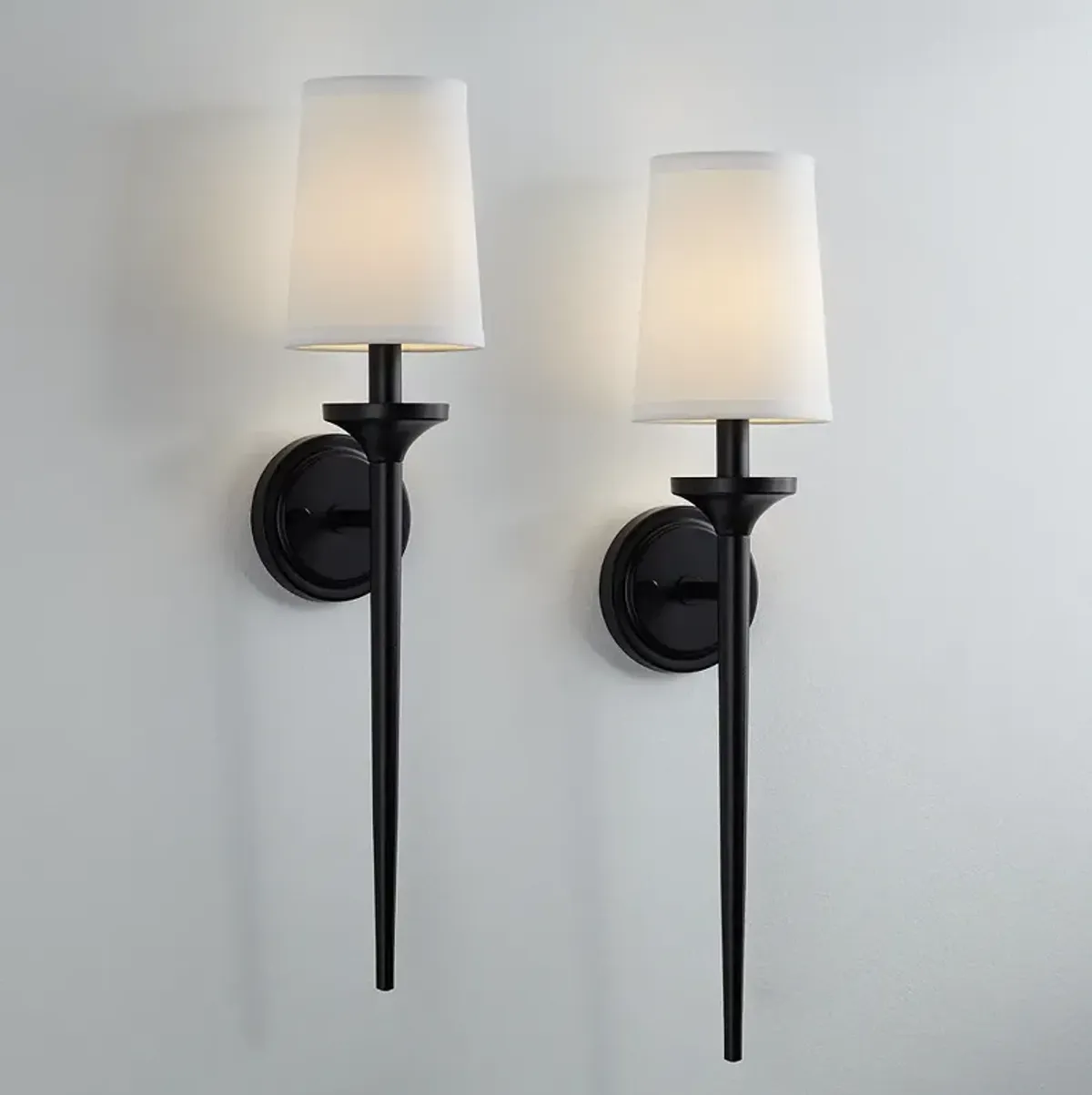 Regency Hill Ferris 24" High Linen Shade Black Wall Sconces Set of 2