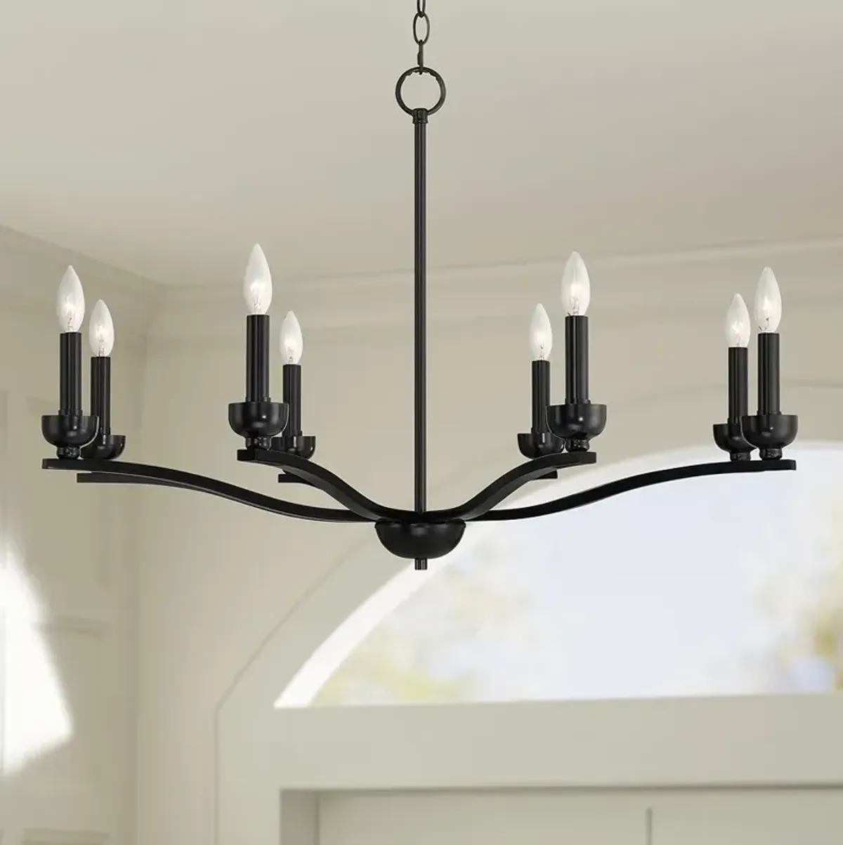 Franklin Iron Works Norwell 35 3/4" Gloss Black 8-Light Chandelier