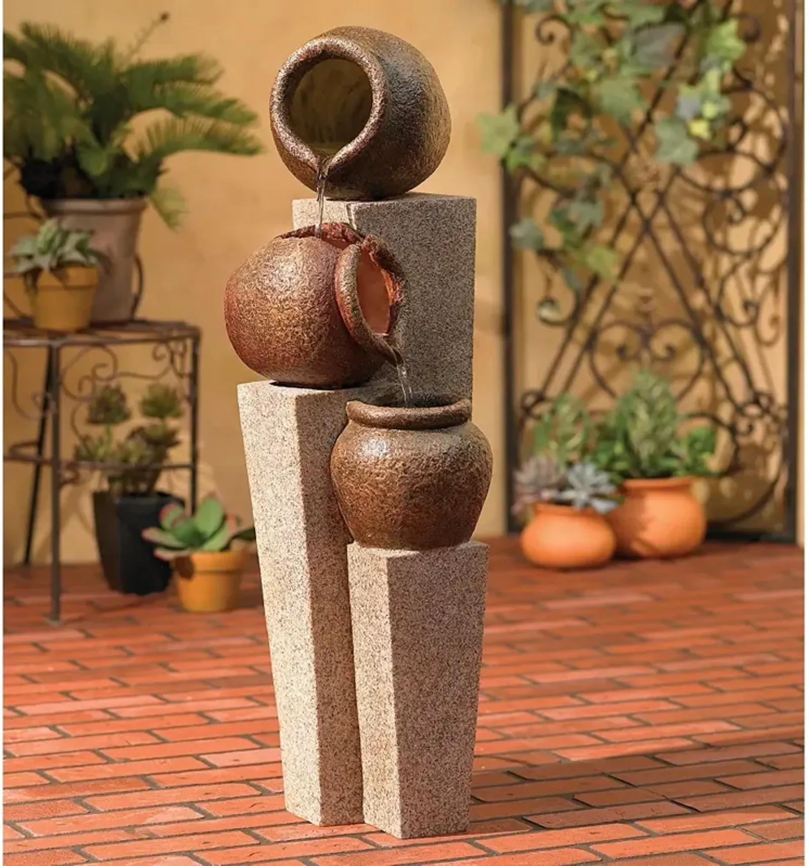 John Timberland Three Urn and Pillar 35 1/2" Cascade Flow Fountain