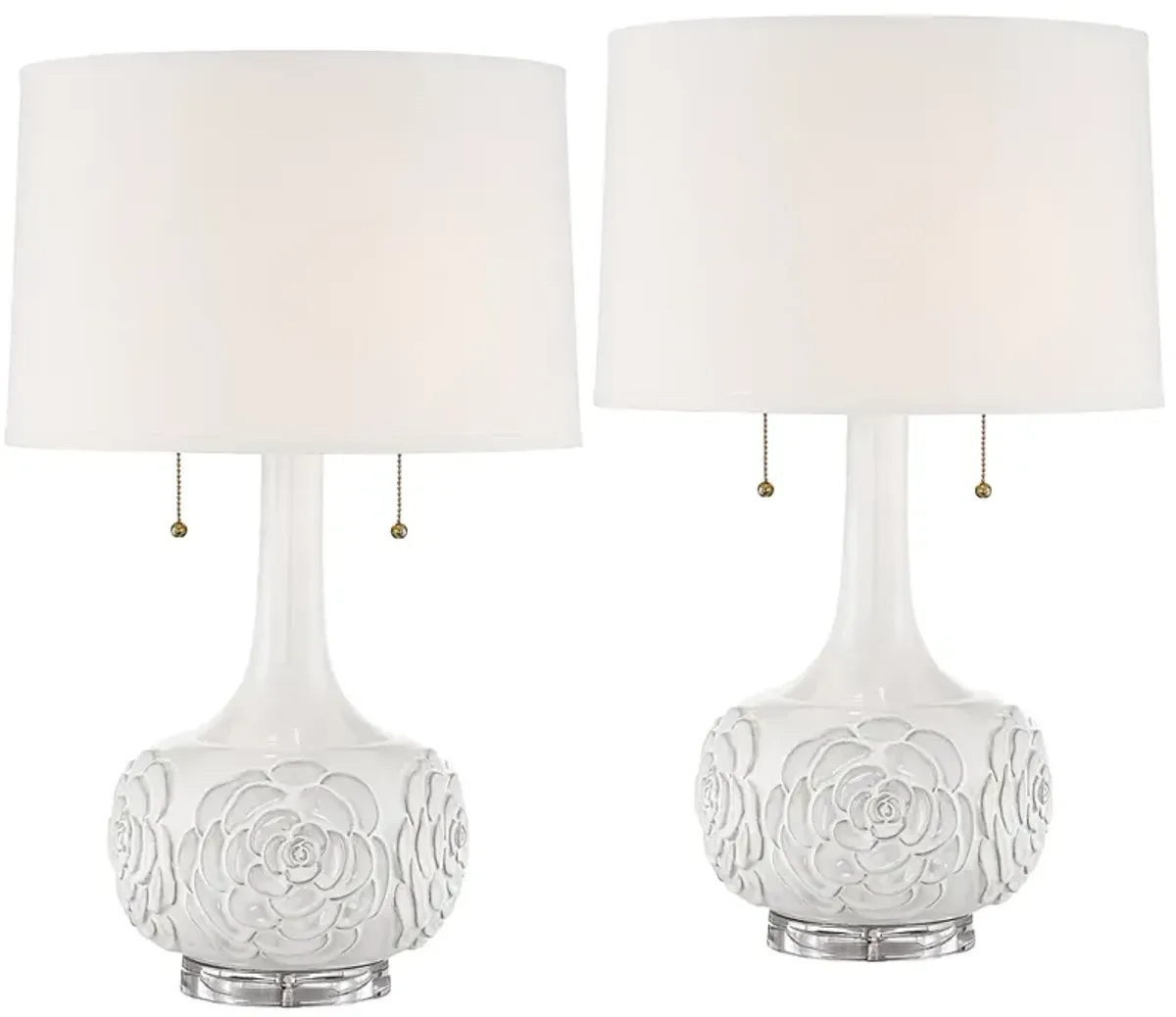 Possini Euro Natalia 27" White Ceramic Floral Table Lamps Set of 2