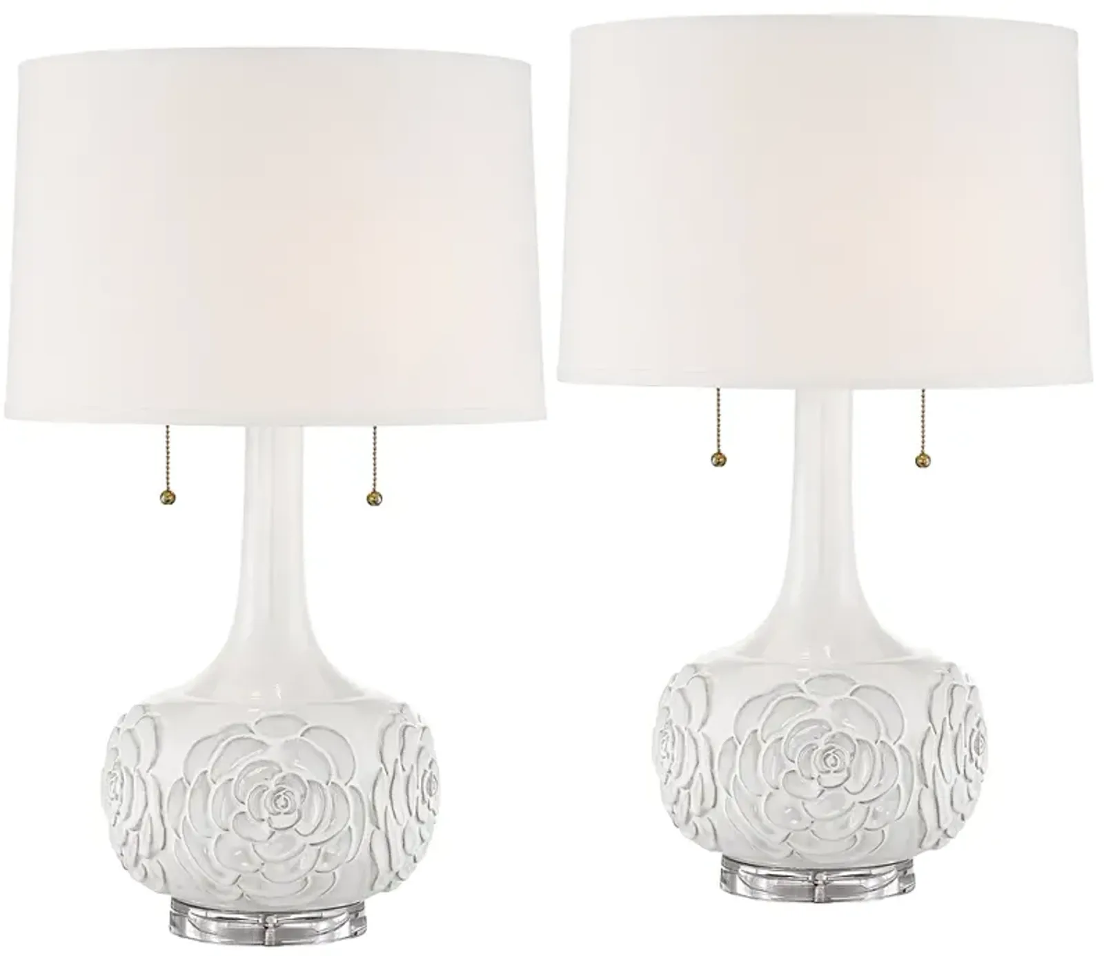 Possini Euro Natalia 27" White Ceramic Floral Table Lamps Set of 2