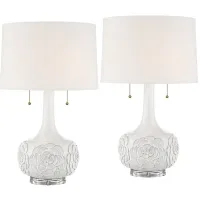 Possini Euro Natalia White Modern Luxe Ceramic Floral Table Lamps Set of 2