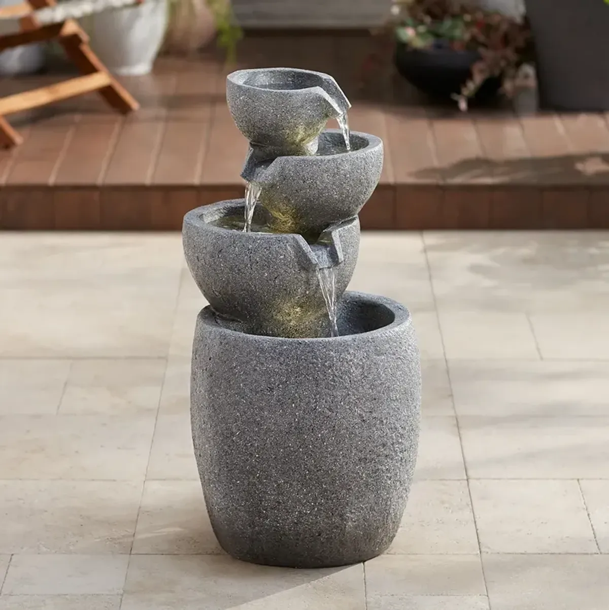 Four Bowls 32" High Gray Faux Stone LED Cascading Floor Fountain