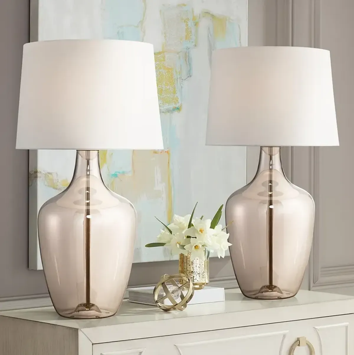 Possini Euro Ania Modern Champagne Glass Jar Table Lamps Set of 2