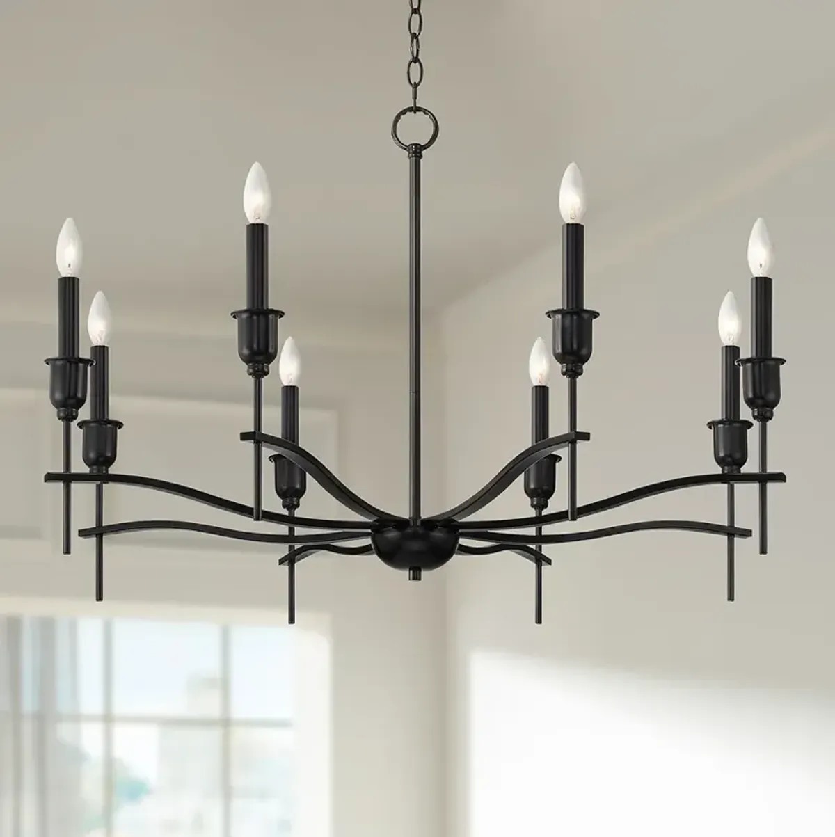 Franklin Iron Works Austin 36" Black 8-Light Candelabra Chandelier