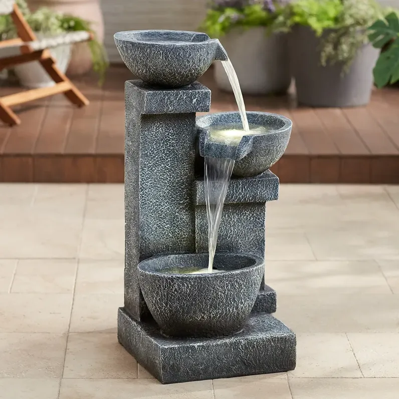 Three Bowls 32 1/4" High Gray Faux Stone Cascading LED Floor Fountain