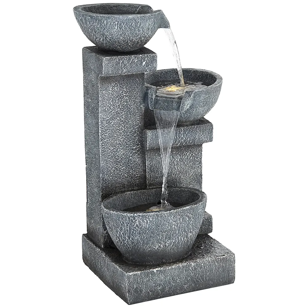 Three Bowls 32 1/4" High Gray Faux Stone Cascading LED Floor Fountain