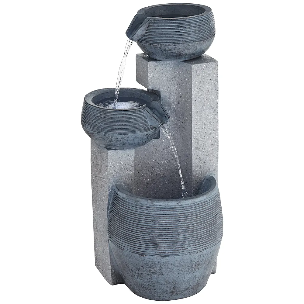 Three Bowl 31 1/2" High Gray Faux Stone Fountain with LED Light