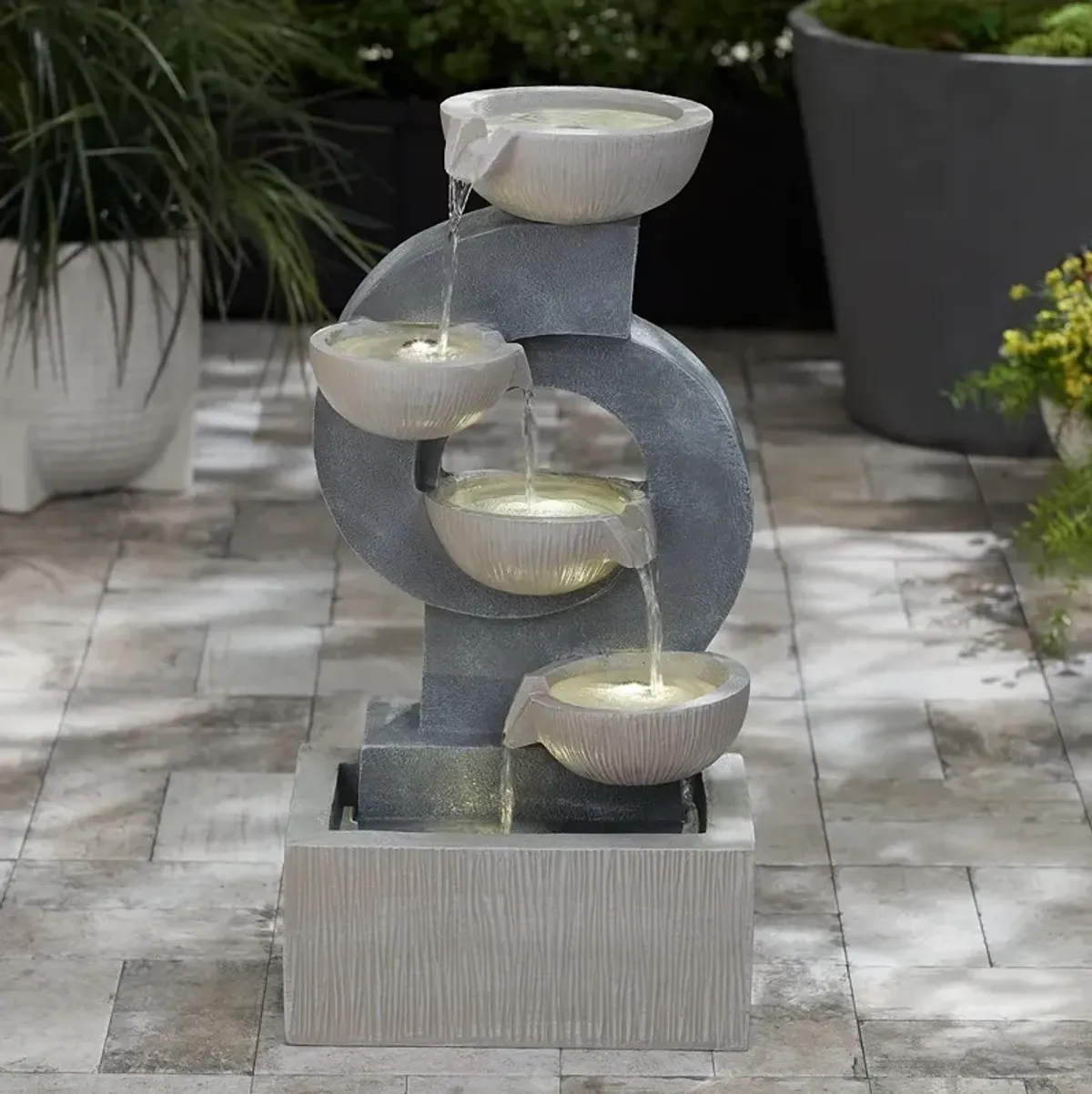 Four Bowl 23 1/2" High Gray Faux Stone Cascading LED Floor Fountain