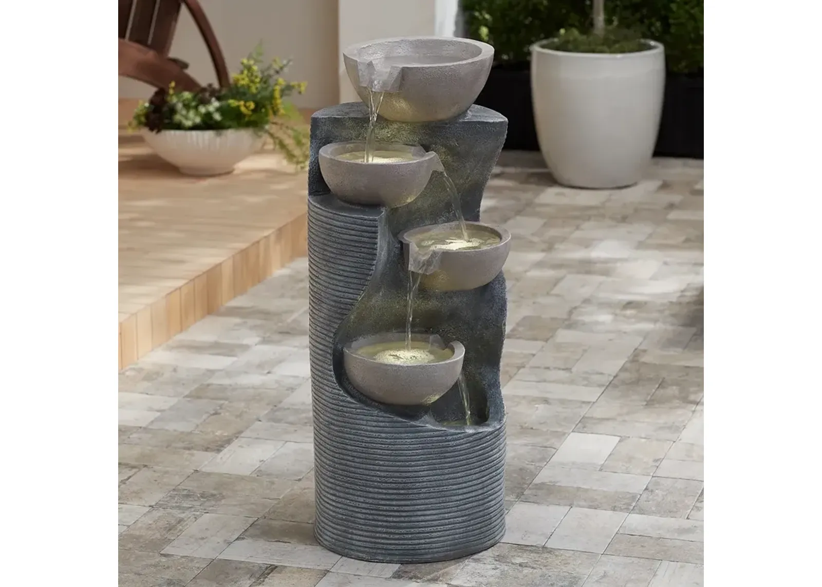 Four Bowl 31 1/2" High Faux Stone Cascading LED Floor Fountain