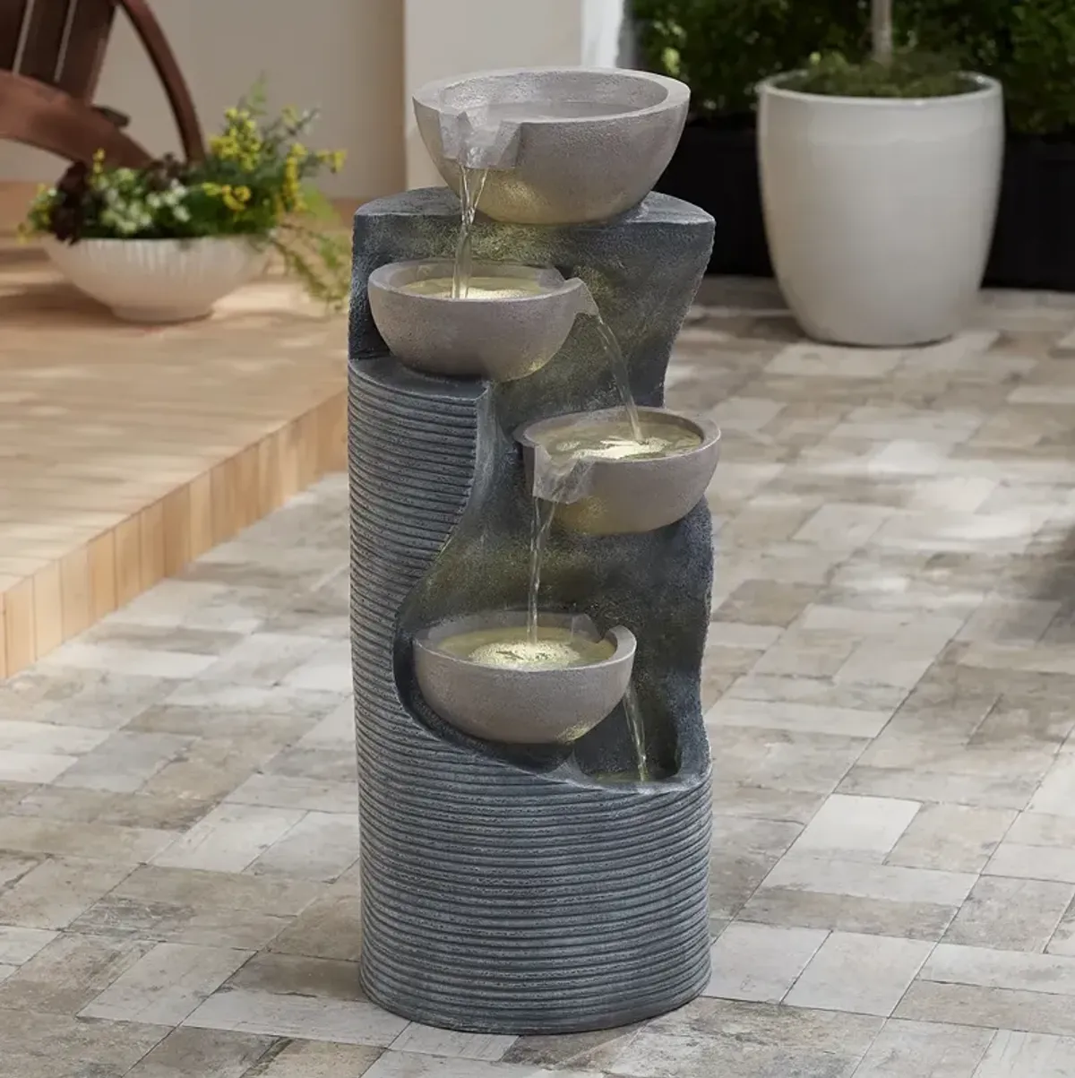 Tarin Four Bowl 31 1/2" High Faux Stone Cascading Floor Fountain