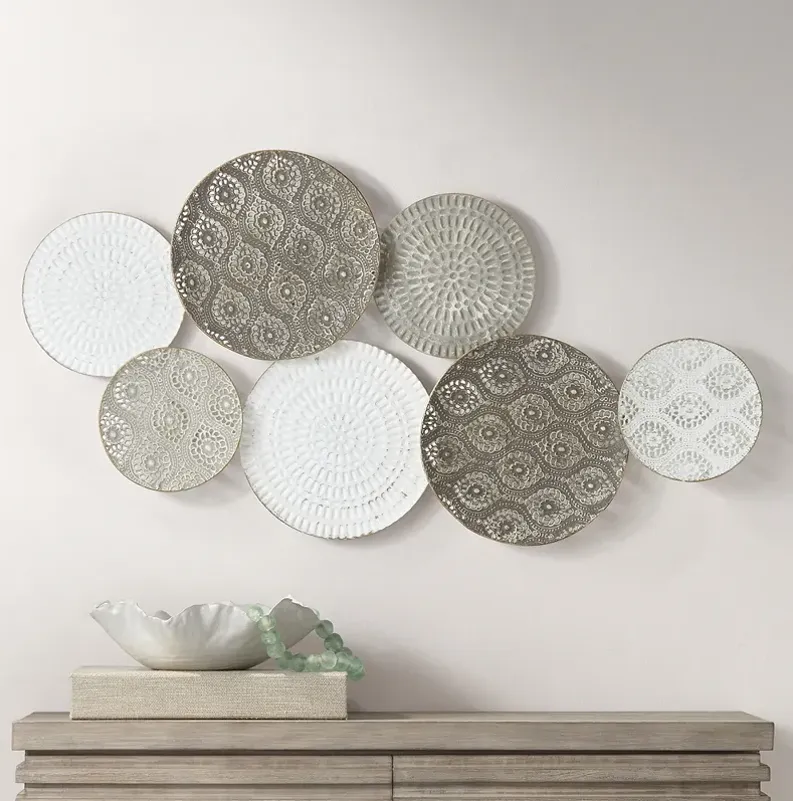 Langley 43 1/4" Wide Gray White Mesh Disk Wall Art
