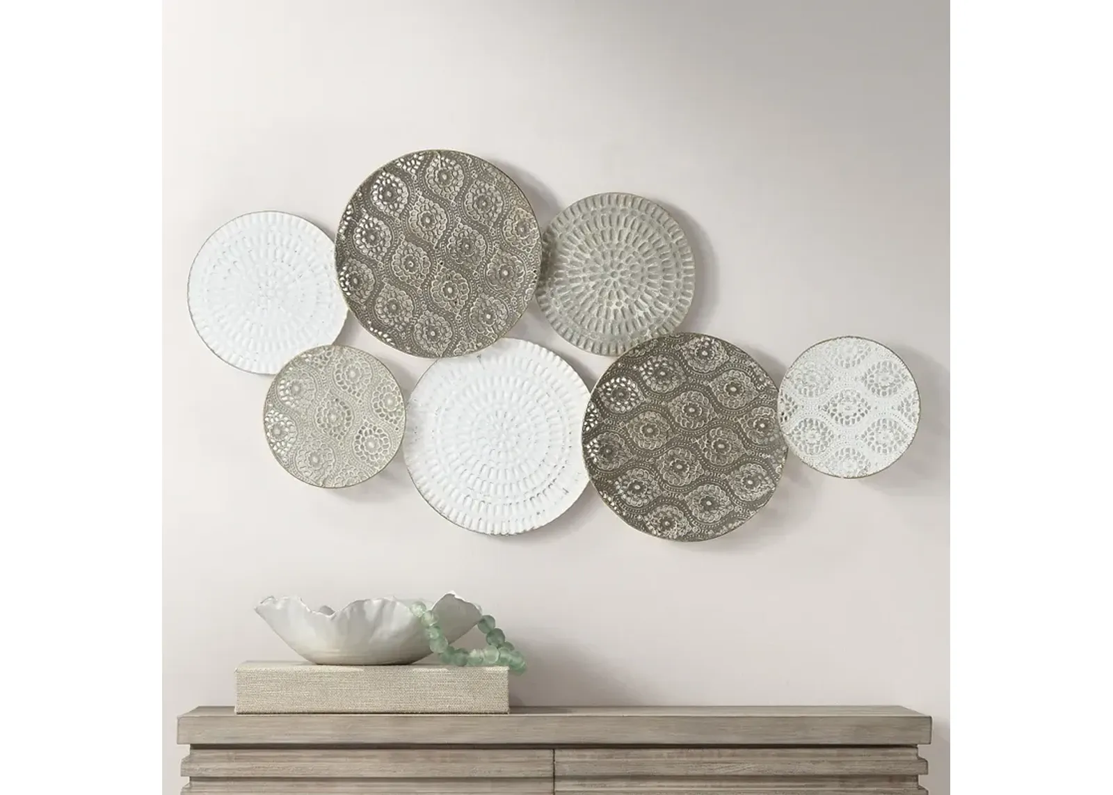 Langley 43 1/4" Wide Gray White Mesh Disk Wall Art