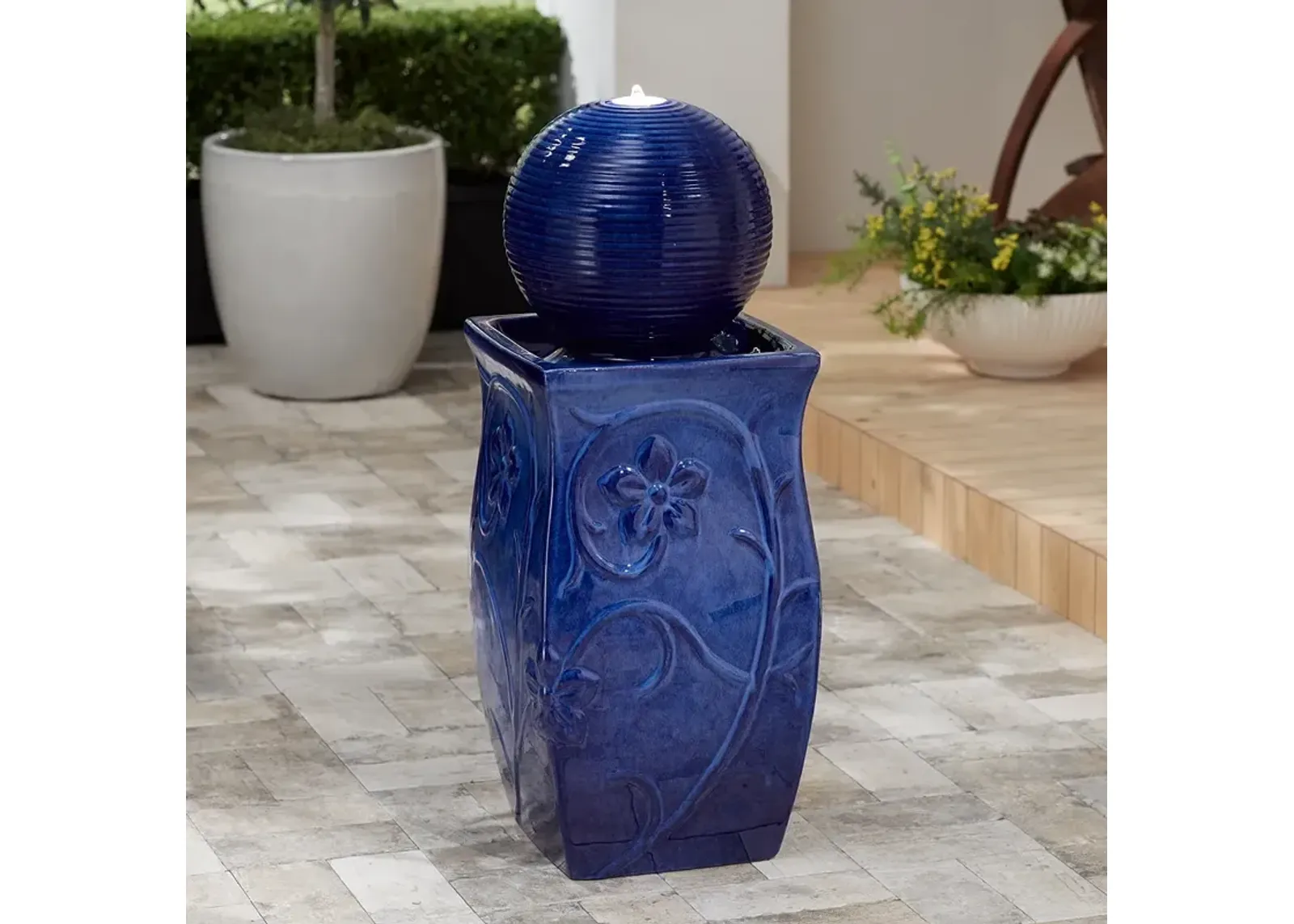 Periwinkle 29 1/4" High Blue Ceramic LED Outdoor Floor Fountain